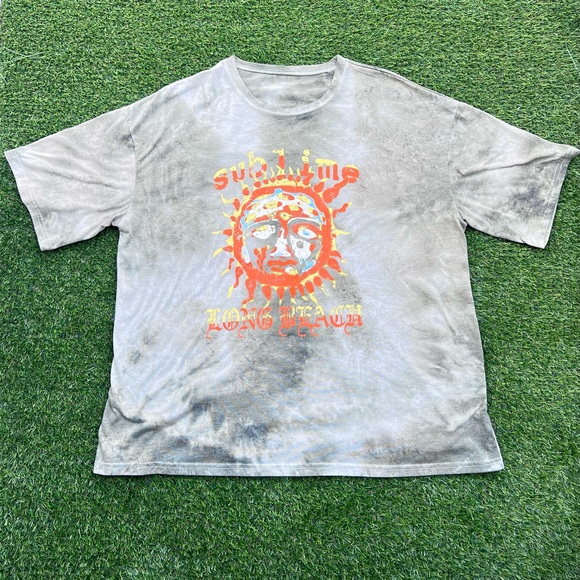 Sublime Other - Sublime Long Beach Sun Logo T-Shirt Size L Faded Distressed Gray Band Tee💎
